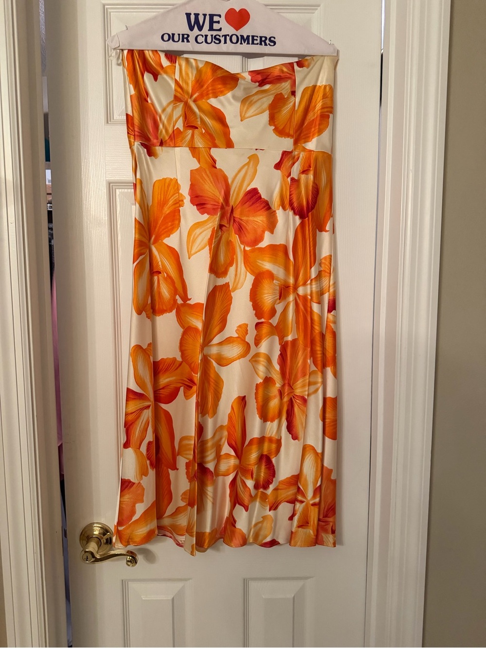 Banana Republic Strapless Floral Midi Dress in Orange and Creams